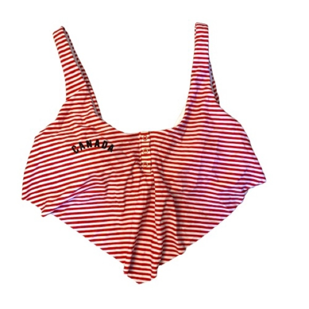 Canada Red and White Stripped Bathing Suit Top, Size Large